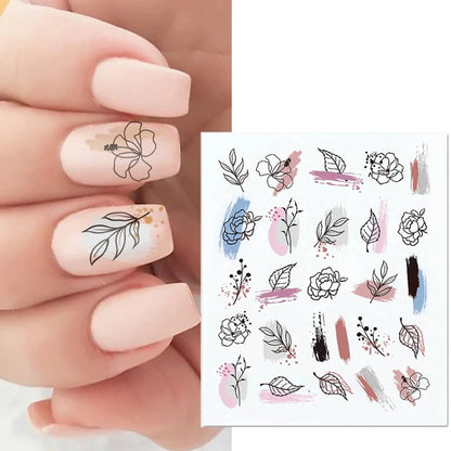 Tranquil Pastel Leaf & Rose Nail Art Sheet