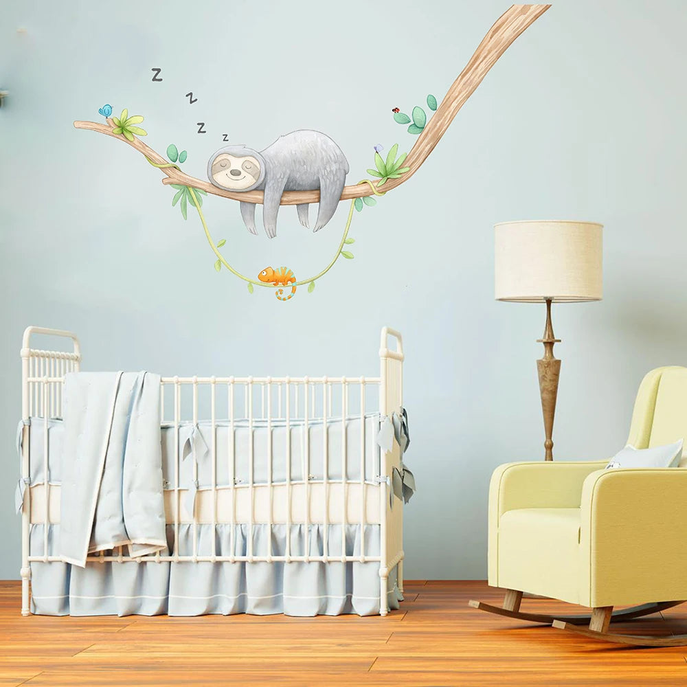 Sleepy Jungle Sloth Watercolor Wall Decal