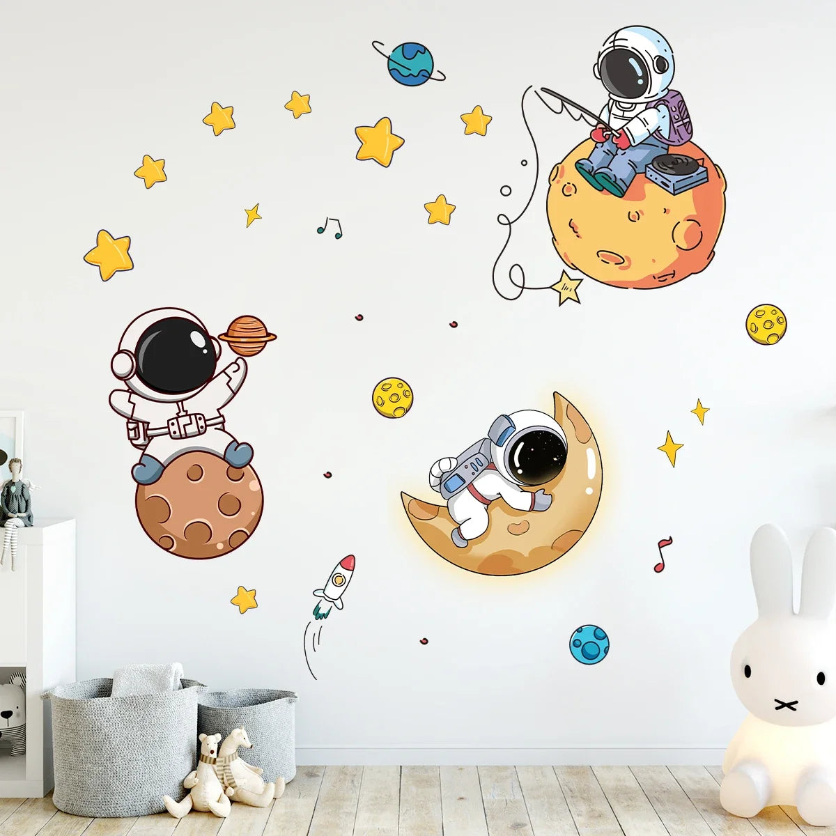 Cute Cartoon Astronaut Planet Moon Star Wall Decal