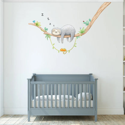 Sleepy Jungle Sloth Watercolor Wall Decal