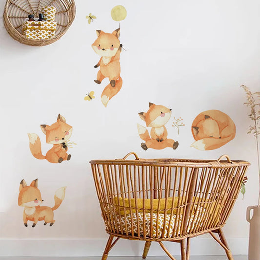 Boho Cartoon Fox Friends Watercolor Wall Decal