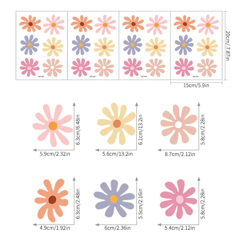 Boho Multicolor Daisy Floral Wall Decal