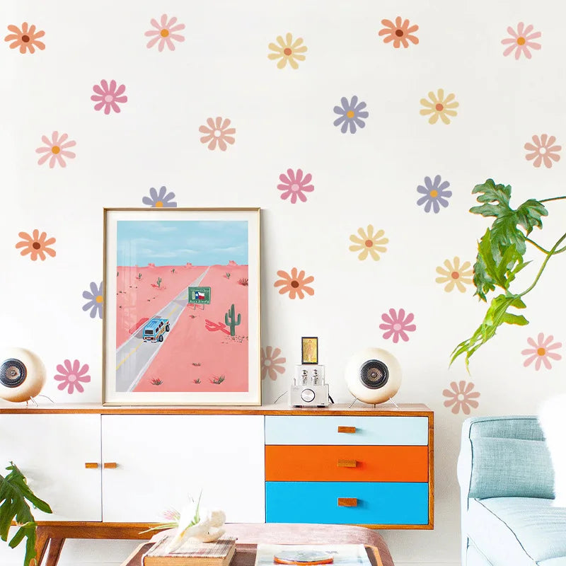 Boho Multicolor Daisy Floral Wall Decal