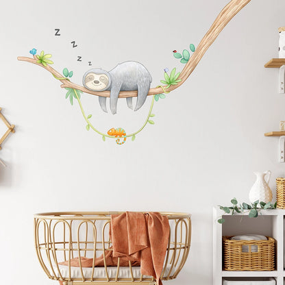 Sleepy Jungle Sloth Watercolor Wall Decal